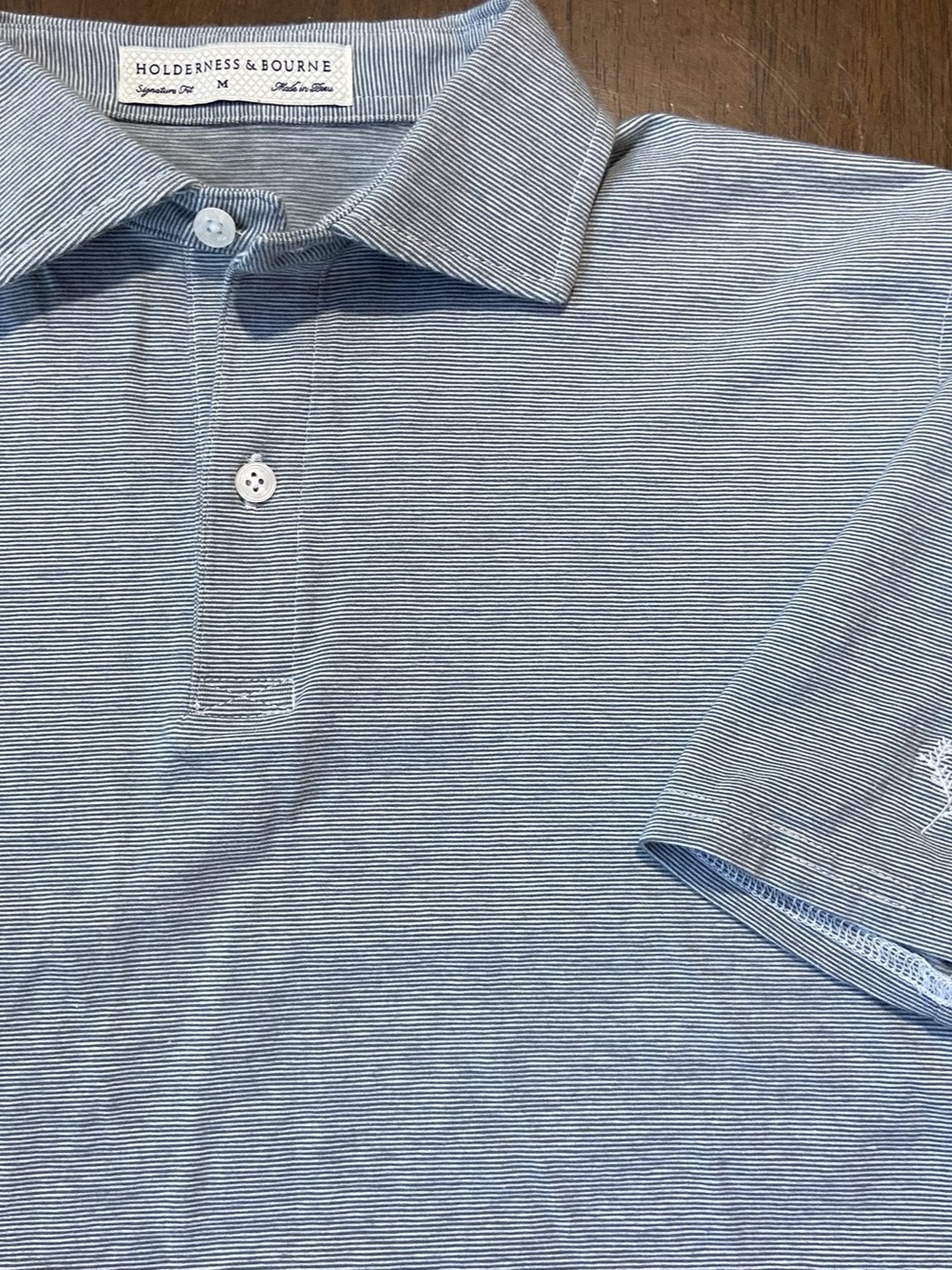 Holderness & Bourne The Hunter Golf Polo Shirt Mens M Blue White Striped Pima